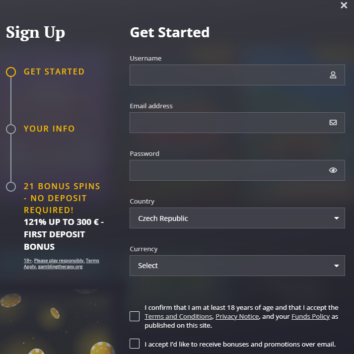 21 Casino sign up