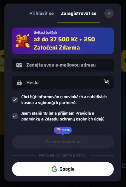 Registrační formulář BDM Bet Casino
