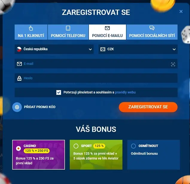Registrace v Mostbet Casino přes e-mail